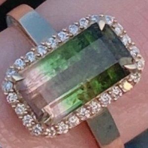 Genuine, Earth Mined, Watermelon Tourmaline Engagement Ring, Size 7